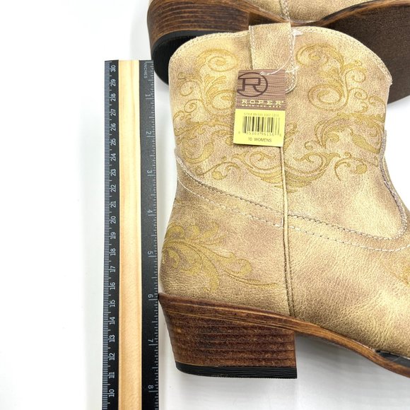 Roper Size 10 Short Stuff Tan Light Brown Faux Vegan Leather Western Ankle Boots - Picture 13 of 15